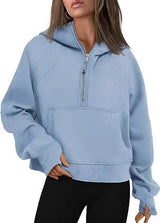 Cheky Light Blue / S Zipper Hoodies Sweatshirts With Pocket Loose Sport Tops Long Sleeve Pullover Sweaters Winter Fall Outfits Women Clothing