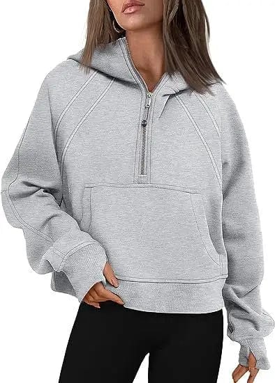 Cheky Light Grey / S Zipper Hoodies Sweatshirts With Pocket Loose Sport Tops Long Sleeve Pullover Sweaters Winter Fall Outfits Women Clothing