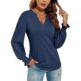 Cheky Navy Blue / S Women's V-neck Stitching Long Sleeve T-shirt