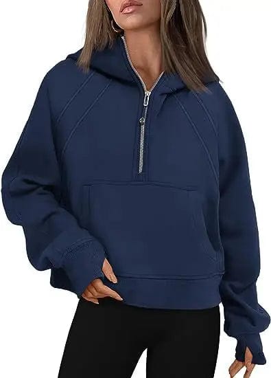 Cheky Navy Blue / S Zipper Hoodies Sweatshirts With Pocket Loose Sport Tops Long Sleeve Pullover Sweaters Winter Fall Outfits Women Clothing