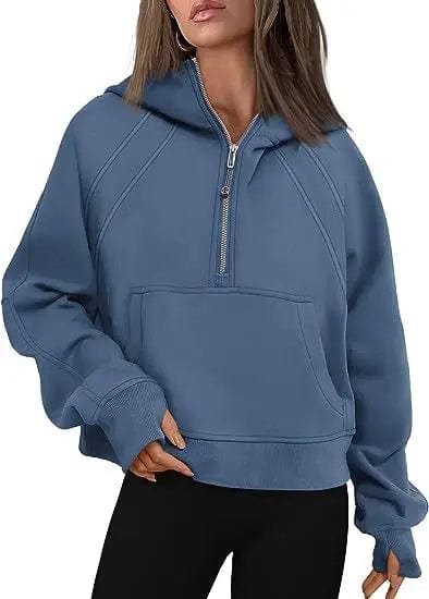Cheky Ocean Blue / S Zipper Hoodies Sweatshirts With Pocket Loose Sport Tops Long Sleeve Pullover Sweaters Winter Fall Outfits Women Clothing