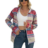 Cheky Pink / S Women's Zip Up Sweatshirt Jacket Hoodie With Pocket Geometric Print Loose Running Sports Sweatshirt