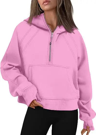 Cheky Pink / S Zipper Hoodies Sweatshirts With Pocket Loose Sport Tops Long Sleeve Pullover Sweaters Winter Fall Outfits Women Clothing
