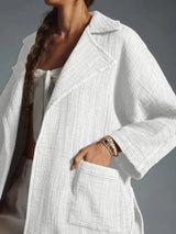 Cheky White / S Women's Fashion Casual Solid Color Lapel Long Sleeve Coat
