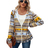 Cheky Yellow / S Women's Zip Up Sweatshirt Jacket Hoodie With Pocket Geometric Print Loose Running Sports Sweatshirt