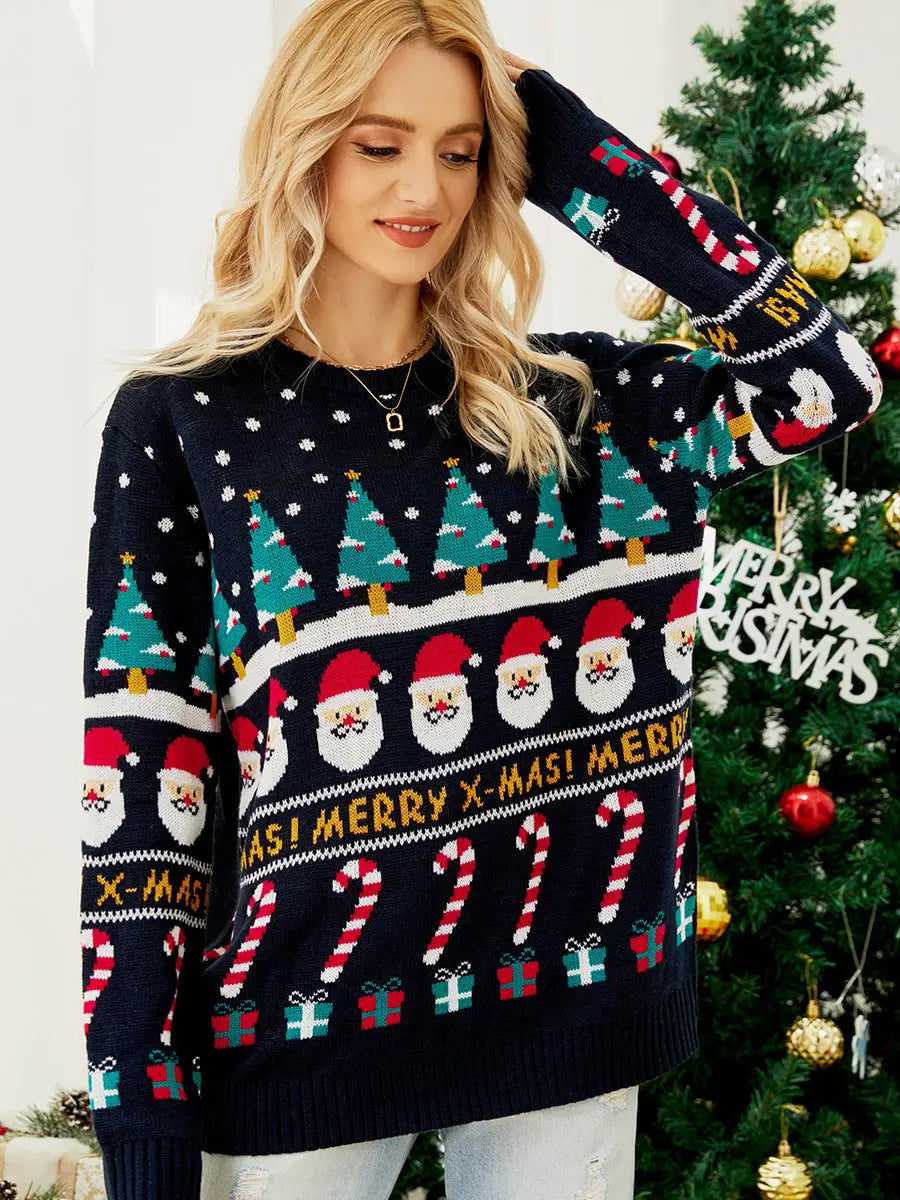 Christmas Tree Jumper Snowman Sweater - Navy blue / S