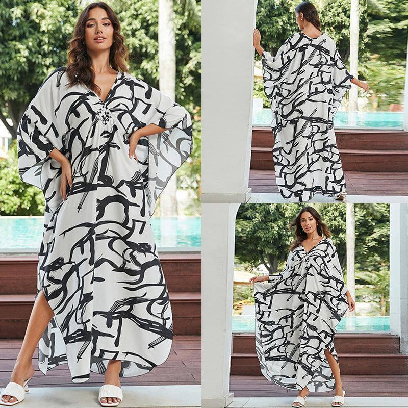 Cotton Beach Cover-up Vacation Sun Protection Long Dress-2