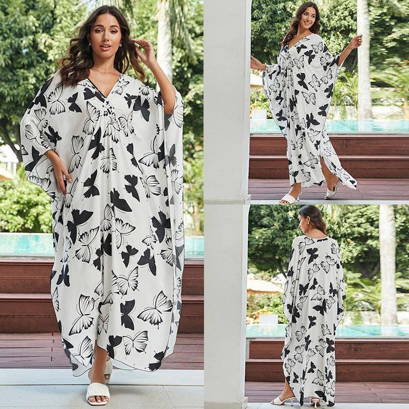 Cotton Beach Cover-up Vacation Sun Protection Long Dress-3