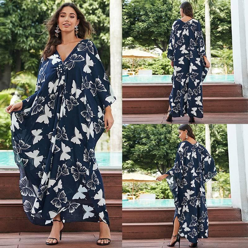 Cotton Beach Cover-up Vacation Sun Protection Long Dress-5