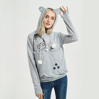 Cute Cat Hoodie Weatshirt With Big Pocket For Pets Hooded