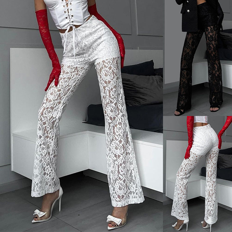 Ins Sexy Lace Straight Trousers Fashion Casual High Waist Pants Women's Clothing
