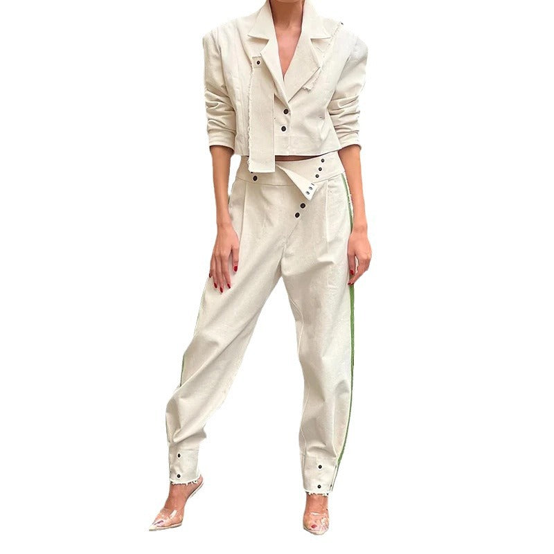 Solid Color Fashion Lapel Short Temperament Trousers Suit