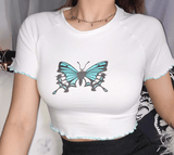 Eastpak top Navel tight wavy sexy T-shirt female round neck print top