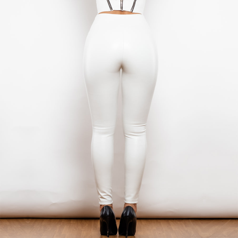 Lovemi -  Shascullfites Melody X Cross Solid White High Waist Leather V Shape Leggings Leather Pants X Cross Pants Leather Leggings