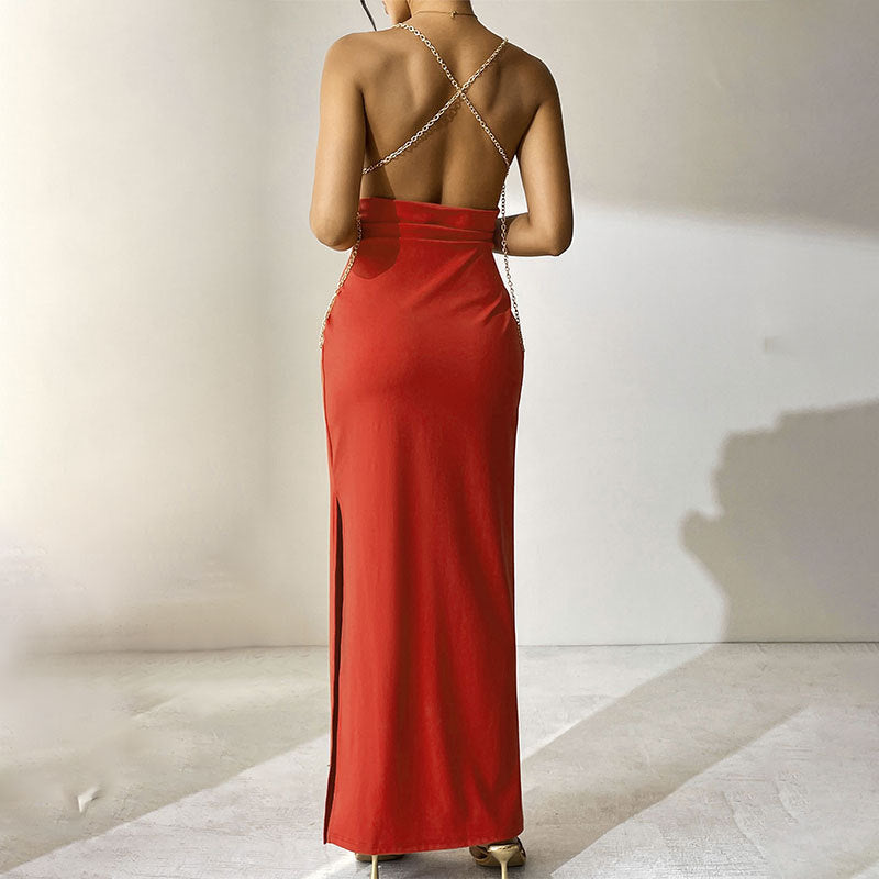 Red High Waist Slim Dress for Women