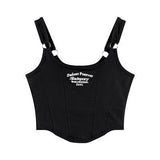 Lovemi -  Letter Embroidery Small Suspender Vest Women Slim Short Outer Wear Top