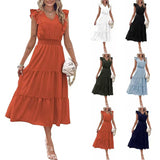 New Ruffled Sleeveless V-Neck Dress Summer Fashion Elastic Waist A-Line Dresses For Womens Clothing