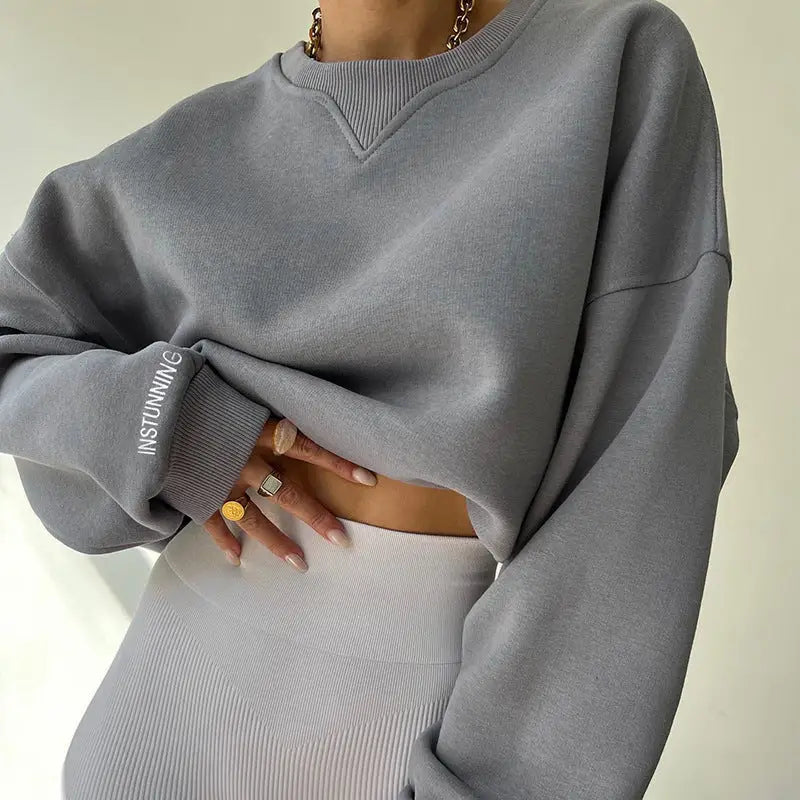 Loose Sweater Women’s Casual Round Neck Pullover Tops Solid