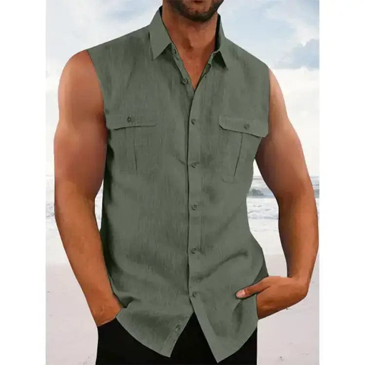 LOVEMI  0 Army Green / S Lovemi -  Men's Casual Solid Color Sleeveless Shirt