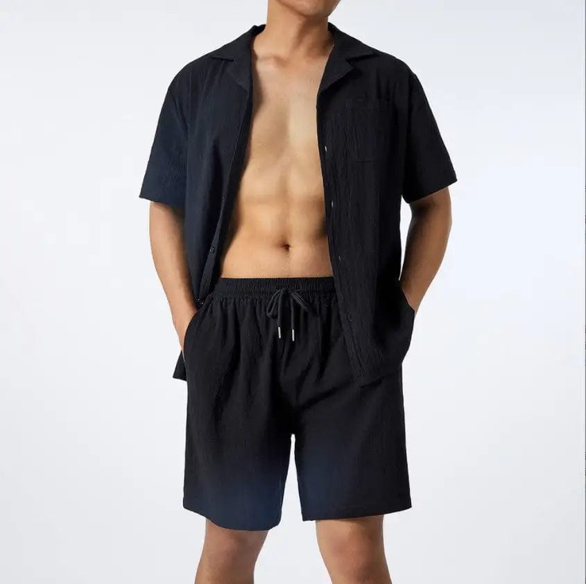 LOVEMI  0 Black / S Lovemi -  Men's Fashion Loose Casual Men's Shirt Two-Piece Set