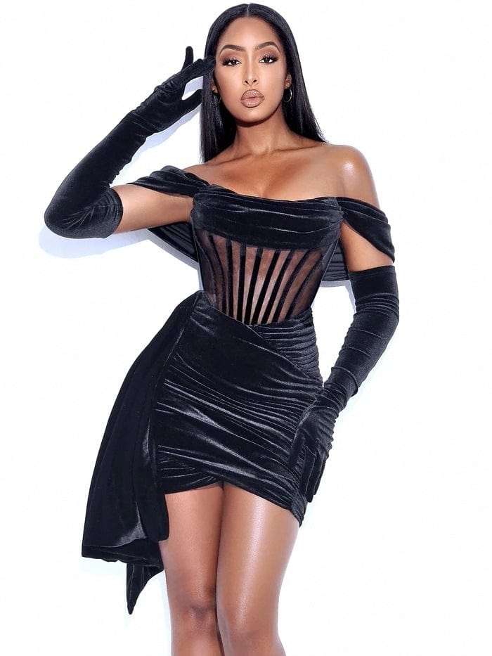LOVEMI  0 Black / S Women's Velvet With Breast Sexy Evening Dress