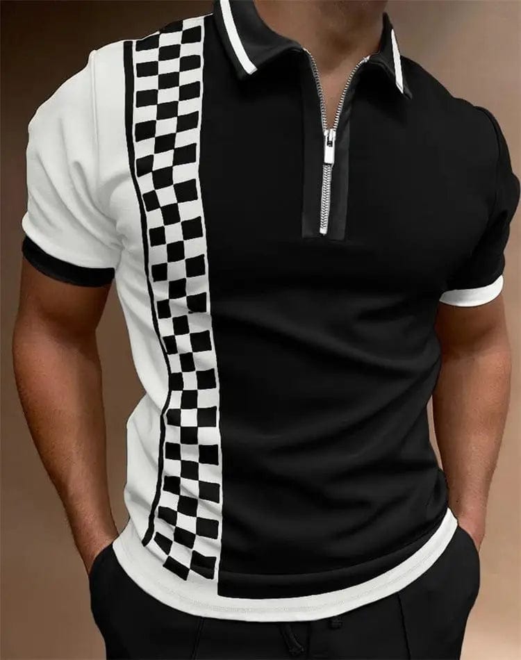 LOVEMI  0 Black2 / S Lovemi -  Fashion Loose Lapel Casual Print T-Shirt Zipper POLO Shirt
