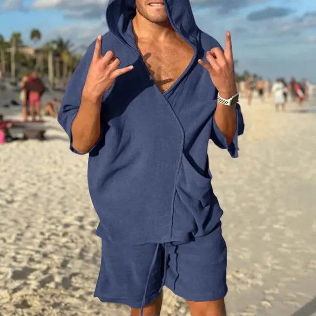 LOVEMI  0 Blue / M Lovemi -  Men's Pocket Hooded Loose Vacation Suit Two-Piece Set