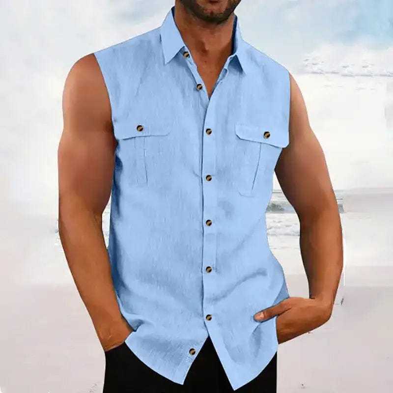 LOVEMI  0 Blue / S Lovemi -  Men's Casual Solid Color Sleeveless Shirt
