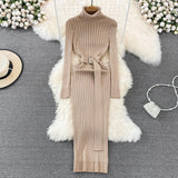 LOVEMI  0 Brown / One size Elastic Tight-fitting Knitted Buttock Dress