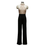 LOVEMI  0 European and American women's sexy jumpsuit hanging neck sequins stitching trumpet jumpsuit trousers