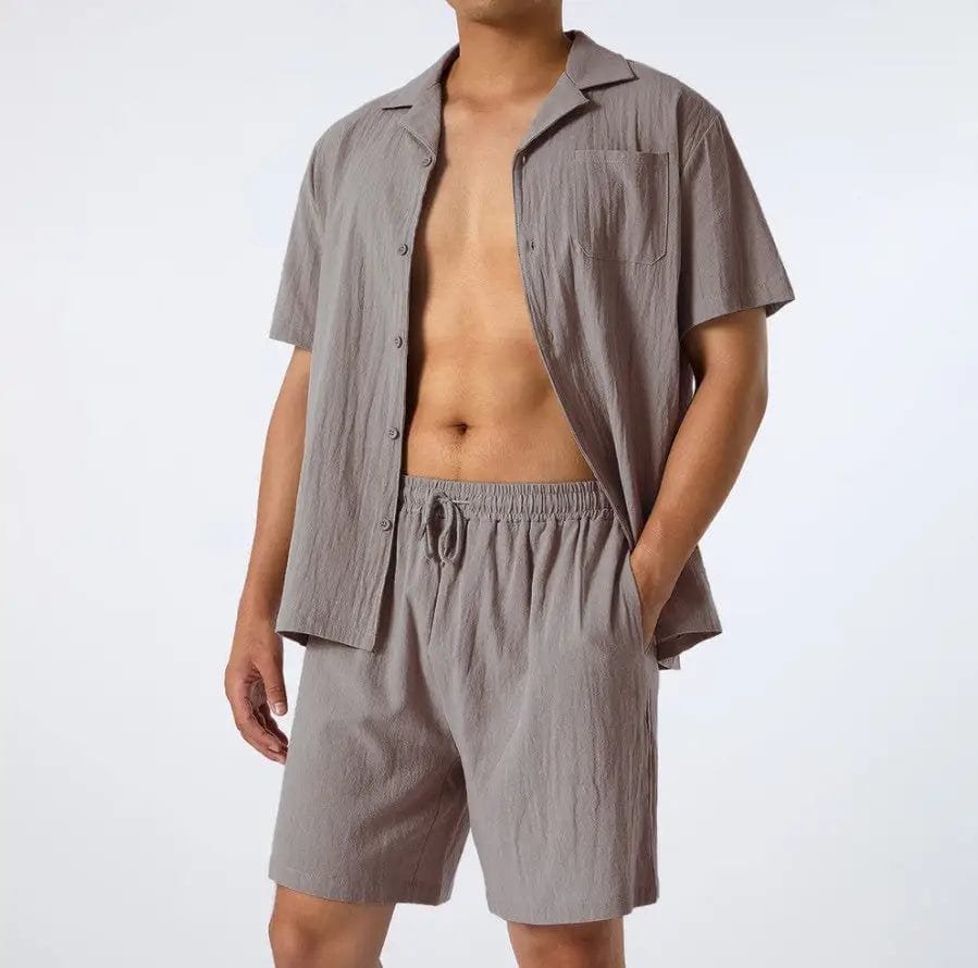 LOVEMI  0 Gray / S Lovemi -  Men's Fashion Loose Casual Men's Shirt Two-Piece Set