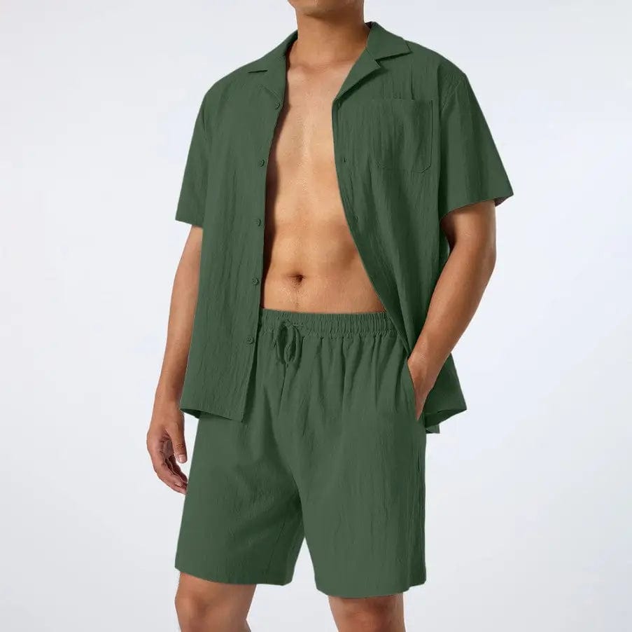 LOVEMI  0 Green / S Lovemi -  Men's Fashion Loose Casual Men's Shirt Two-Piece Set