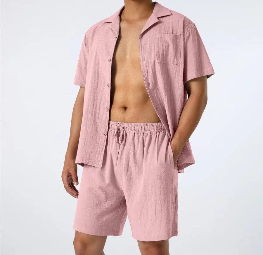 LOVEMI  0 Pink / S Lovemi -  Men's Fashion Loose Casual Men's Shirt Two-Piece Set
