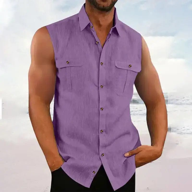LOVEMI  0 Purple / S Lovemi -  Men's Casual Solid Color Sleeveless Shirt