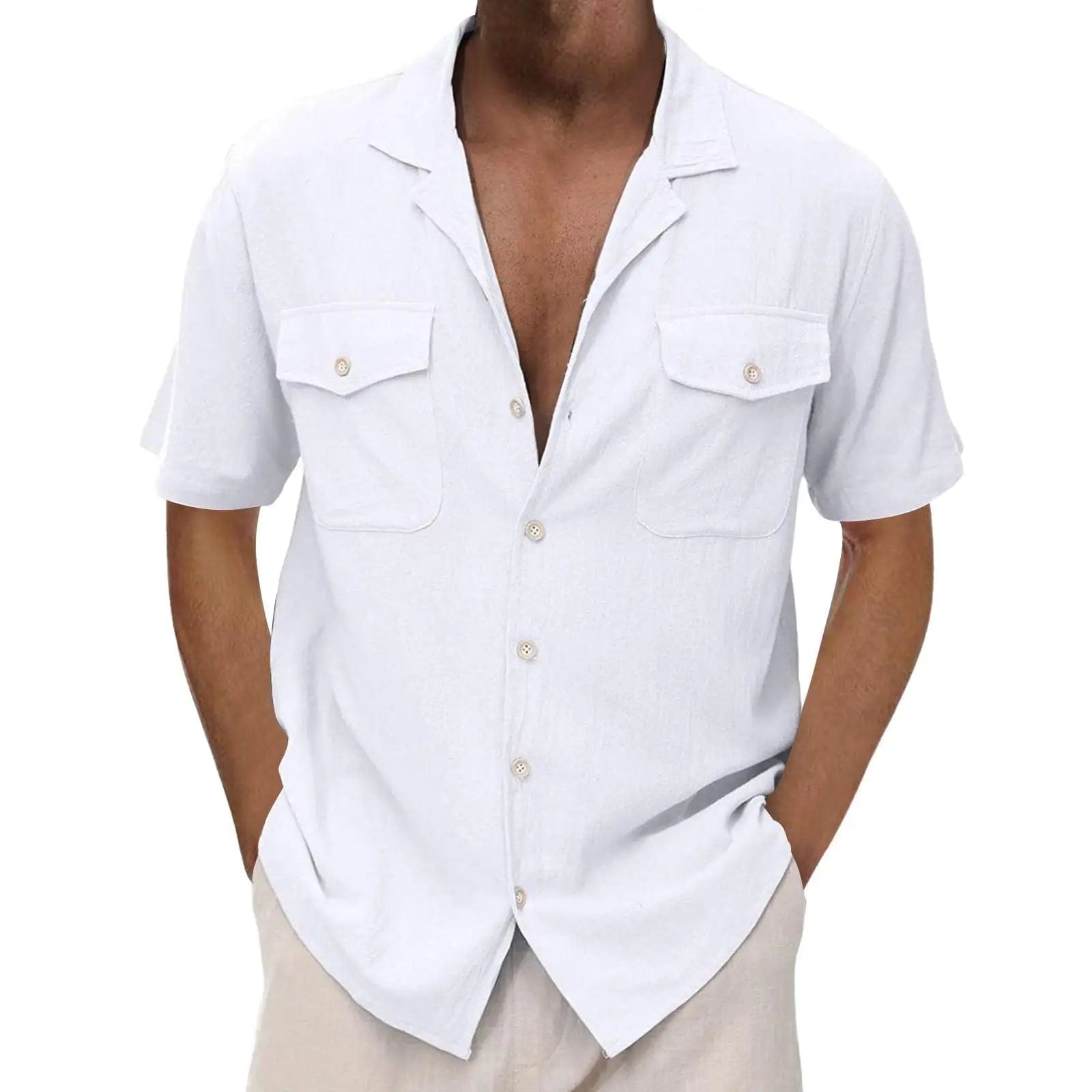 LOVEMI  0 White / M Lovemi -  Men's Casual Loose Solid Color Pocket Shirt