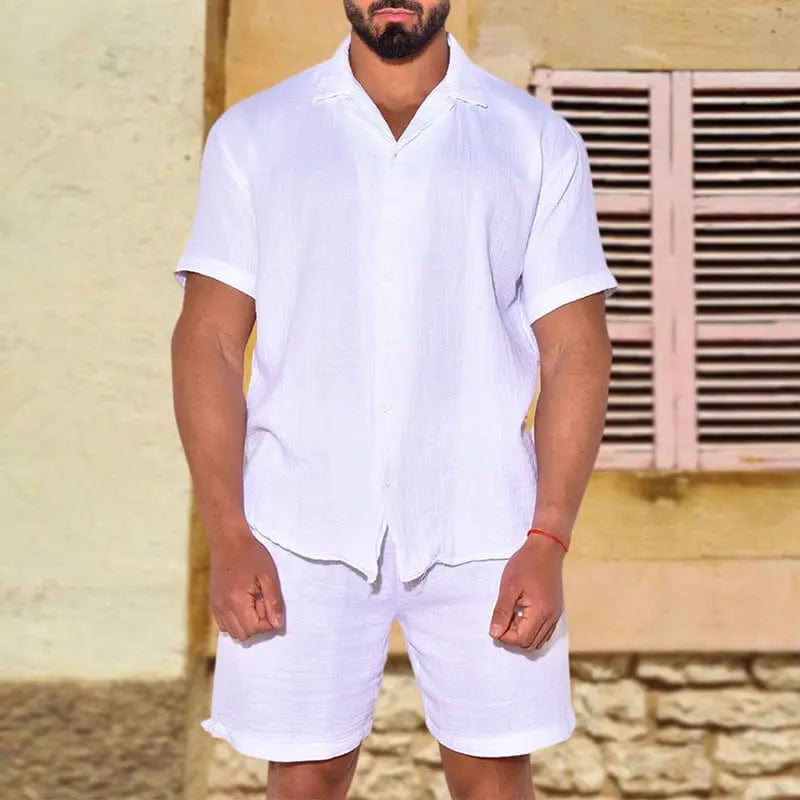 LOVEMI  0 White / M Lovemi -  Men's Loose Stretch Casual Cotton Linen Two-piece Suit