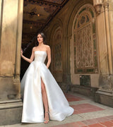 LOVEMI  0 White / XL Bandeau high waist split temperament white dress