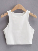 2023 Summer Fashion Women Sexy Slim Tops O-neck Sleeveless-WHITE-12