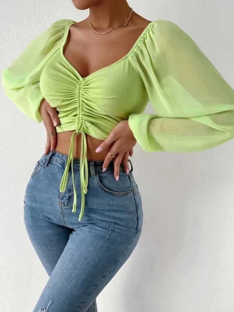 2023 Woman’s Tops Puff Sleeve Sexy Close-Fitting Summer and-5