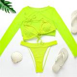 LOVEMI - 3 Piece Neon Green Bikini Swimsuit Women Sexy Long Sleeve