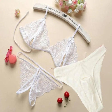 3-piece sexy lace sexy lingerie for couples-White-1