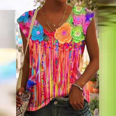 3D Digital Printing Basic Sleeveless V-neck Women's Vest-2