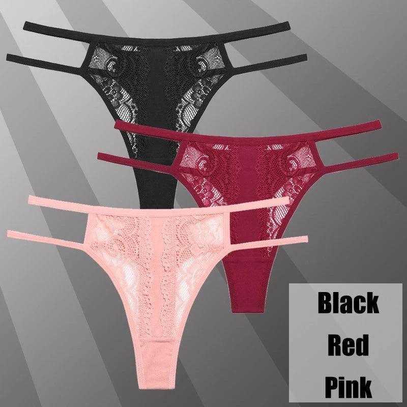 3Pcs/Set Sexy Lace Hollow Out Thongs Women Panties Low Waist-Set 1-12