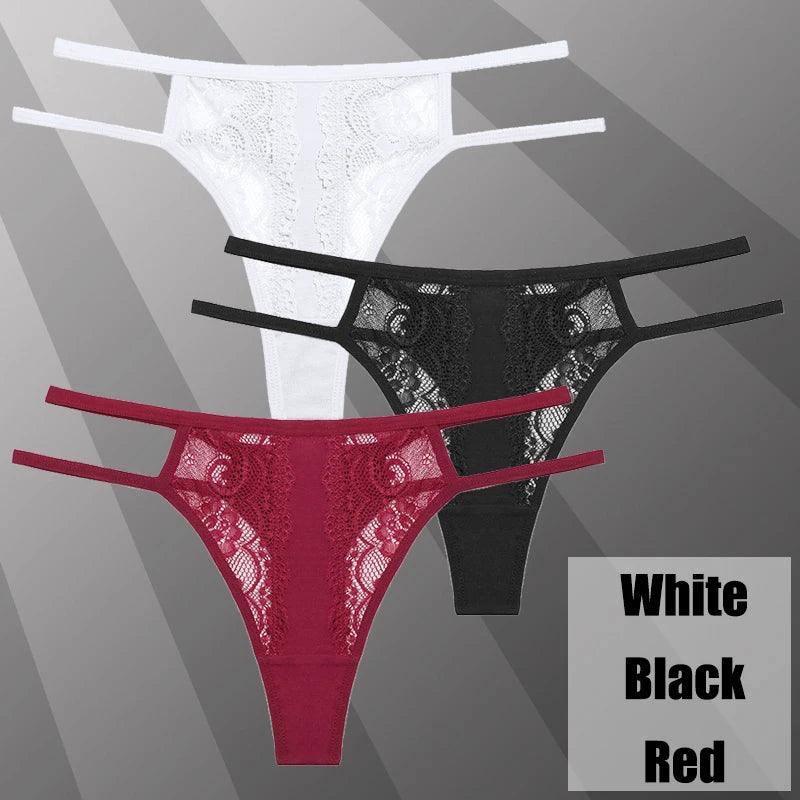 3Pcs/Set Sexy Lace Hollow Out Thongs Women Panties Low Waist-14