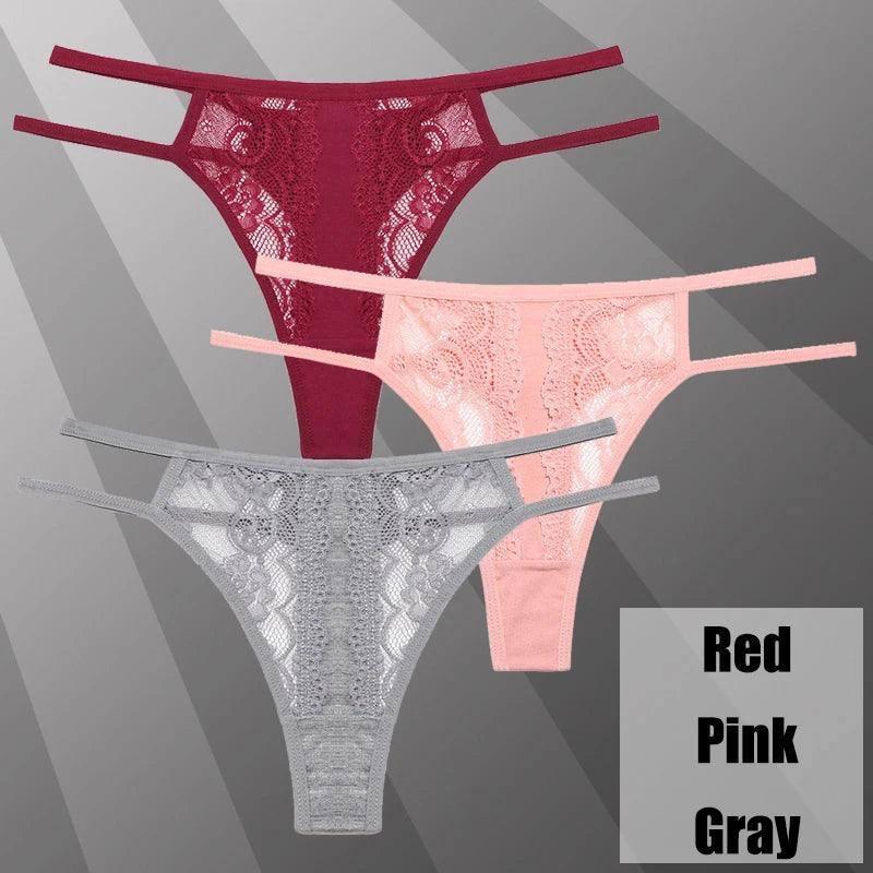 3Pcs/Set Sexy Lace Hollow Out Thongs Women Panties Low Waist-Set 2-16