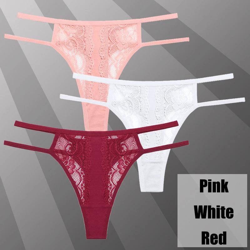 3Pcs/Set Sexy Lace Hollow Out Thongs Women Panties Low Waist-17