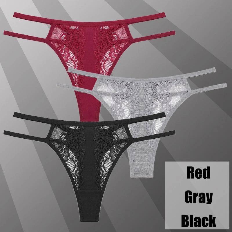 3Pcs/Set Sexy Lace Hollow Out Thongs Women Panties Low Waist-19