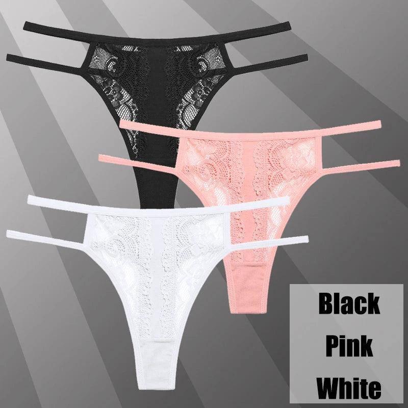 3Pcs/Set Sexy Lace Hollow Out Thongs Women Panties Low Waist-20