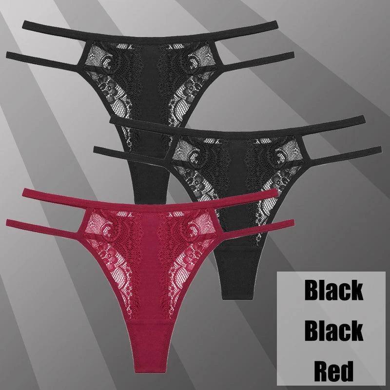 3Pcs/Set Sexy Lace Hollow Out Thongs Women Panties Low Waist-22