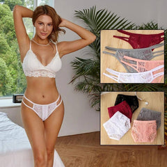 3Pcs/Set Sexy Lace Hollow Out Thongs Women Panties Low Waist-2